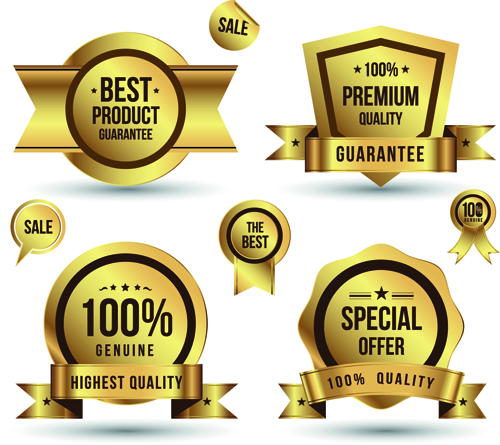 Golden sale badges and label with stickers vector 01 stickers sticker label golden badges badge   