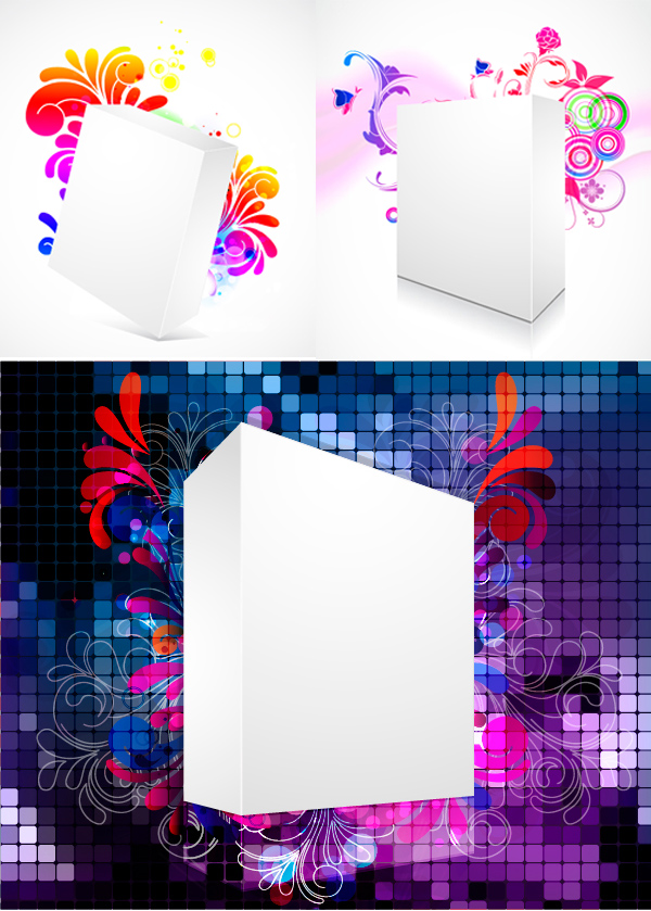 three 95146 white box patterns Line Drawing led grid flowers box background   