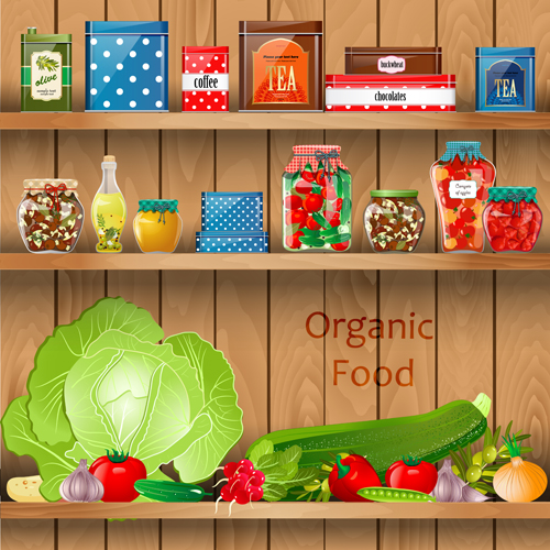 Wooden shelf with food creative graphics vector 02 wooden shelf food creative   
