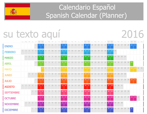 Spanish 2016 grid calendar vector material 03 spanish grid calendar 2016   