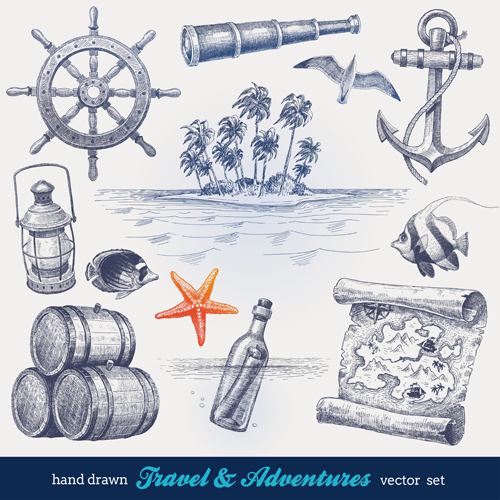 Hand drawn nautical objects vector 02 objects nautical hand-draw hand drawn   