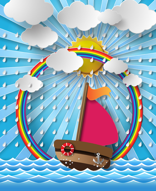 Sailing boat with marine cartoon vectors 05 sailing marine cartoon boat   