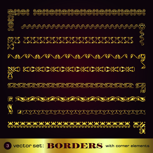 Golden borders with corners elements vector graphic 01 elements element corners corner borders border   