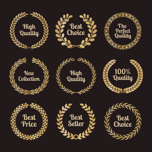 Golden laurel labels vector set laurel labels golden   