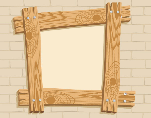 Wooden frame no the wall vector wood wall photo frame nails frame brick wall   