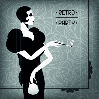 Retro party cover and girl vector 04 Retro font party girl cover   