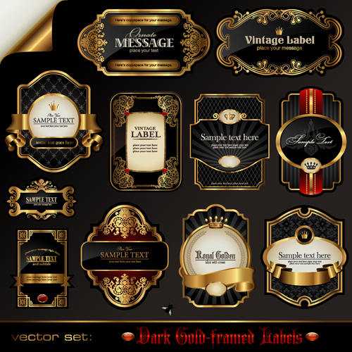 Dark gold frame labels luxury vector set 03 luxury labels gold frame dark   