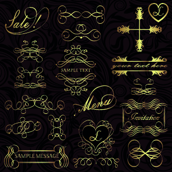 Golden calligraphic ornaments with labels vector 03 ornaments ornament labels label golden calligraphic   