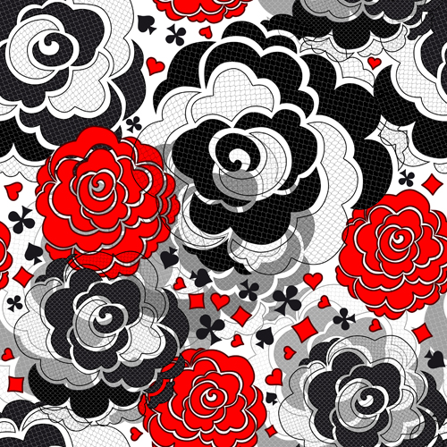 Black with red flower pattern vector material red pattern material flower black   