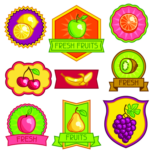 Fresh fruit labels vector design labels fruit fresh   