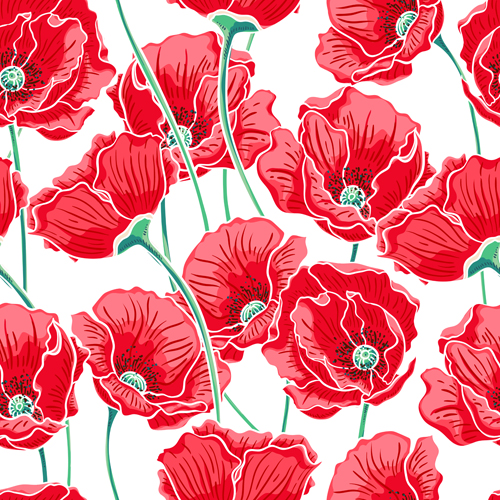 Beautiful poppy seamless pattern set vector 03 seamless poppy pattern beautiful   