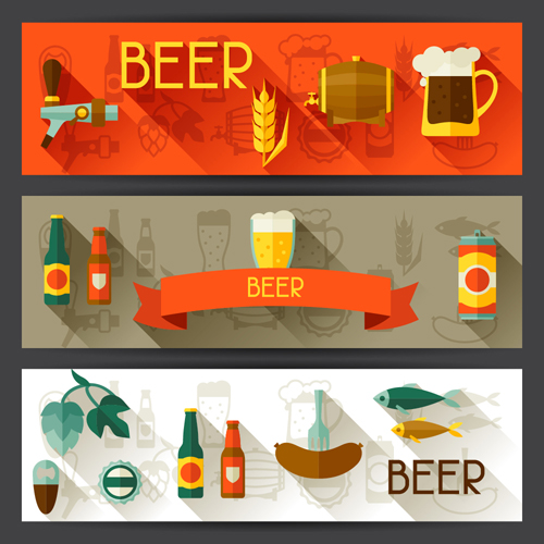 Flat style beer banners vector 02 flat beer banners   