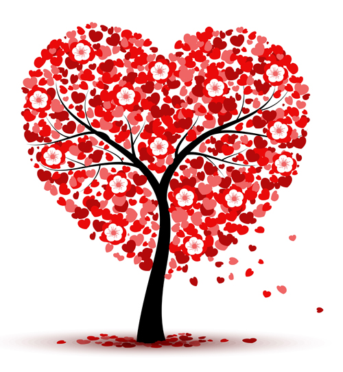 Hearts with flower tree valentines day vector background valentines tree hearts flower day background   