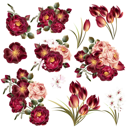 Realistic vector flowers set 01 realistic flowers   