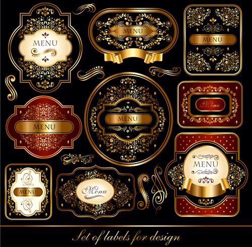 Dark gold frame labels luxury vector set 07 luxury labels gold frame dark   