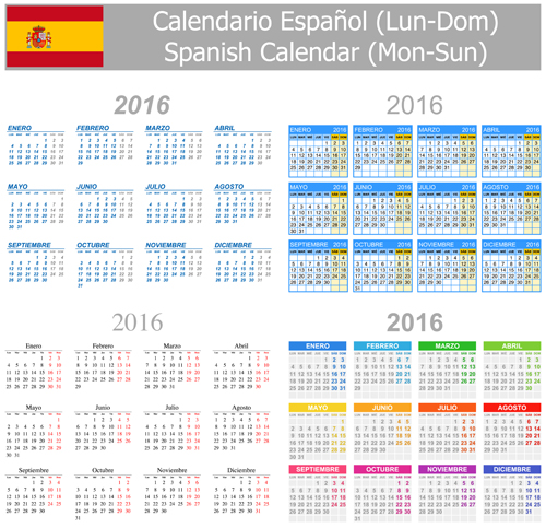 Spanish 2016 grid calendar vector material 02 spanish grid calendar 2016   