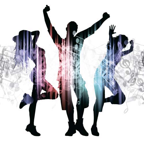 Music party backgrounds with people silhouettes vectors 10 silhouettes people party music backgrounds   