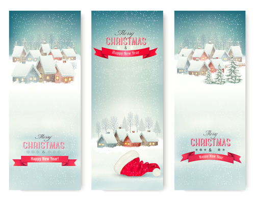 Christmas banners with winter snow vector set 11 winter snow christmas banners   