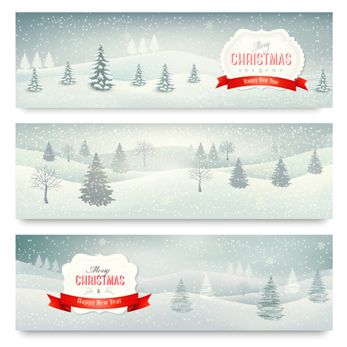 Christmas banners with winter snow vector set 01 winter snow christmas banners   