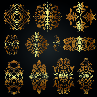 Golden calligraphic ornaments with labels vector 02   