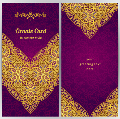 Purple with golden ornate greeting cards vector 05 purple ornate greeting golden cards   