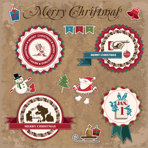 Retro style Christmas labels design vector 03 style Retro font labels label christmas   