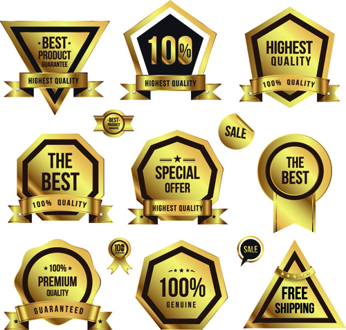 Golden sale badges and label with stickers vector 02 stickers sticker label golden design badges badge   