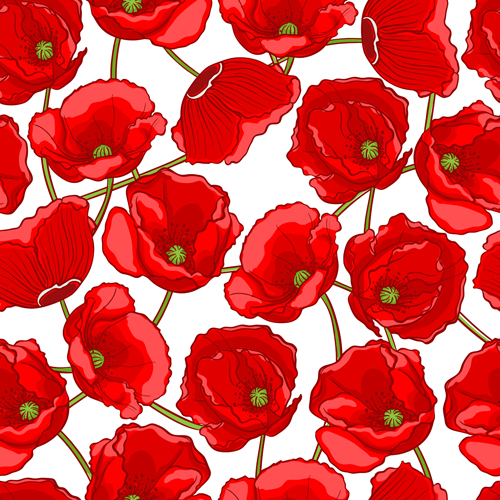 Beautiful poppy seamless pattern set vector 01 seamless poppy pattern beautiful   