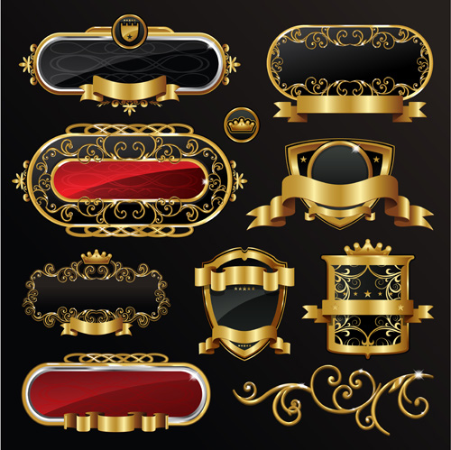 Dark gold frame labels luxury vector set 05 luxury labels gold frame dark   