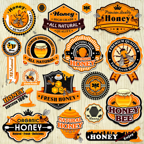 Vintage honey labels and badges vector vintage labels label honey badges   