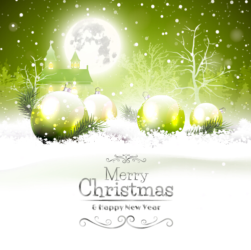 Fairytale christmas background with green xmas ball vector xmas green fairytale christmas   