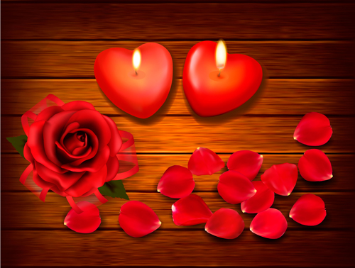 Heart candles and roses vector rose heart candle   