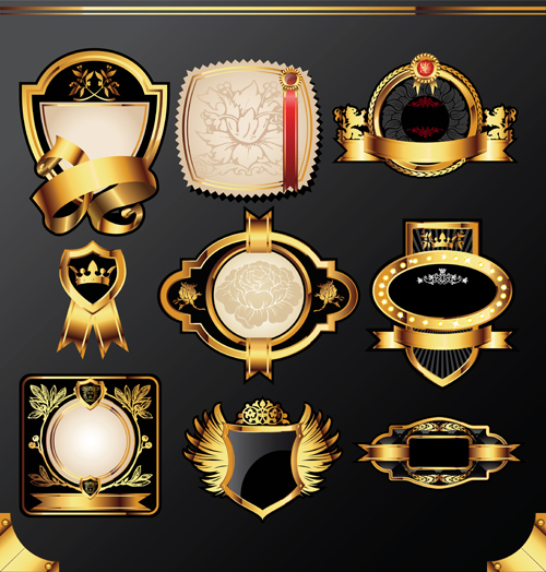 Dark gold frame labels luxury vector set 06 luxury labels gold frame dark   