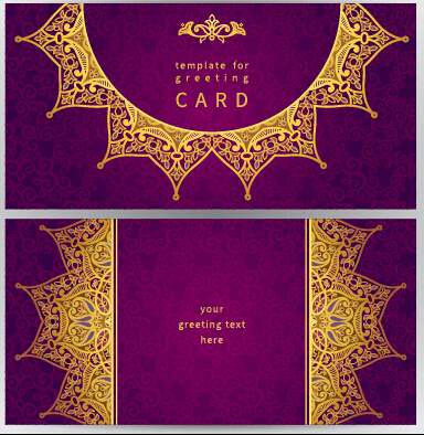 Purple with golden ornate greeting cards vector 01 purple ornate greeting golden cards   