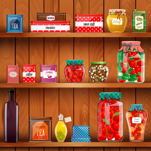 Wooden shelf with food creative graphics vector 03 wooden shelf food creative   