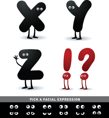 Funny Cartoon alphabet design vector material 07 material funny cartoon alphabet   