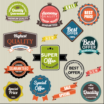 Vintage labels with stickers and ribbons vector graphics 05 vintage vector graphics vector graphic stickers sticker ribbons ribbon labels label   