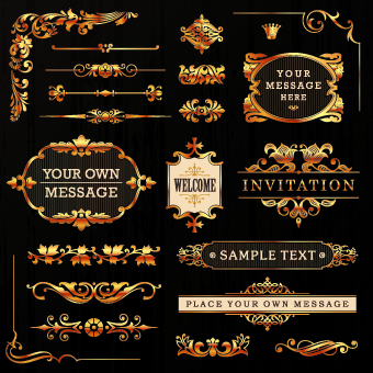 Golden calligraphic ornaments with labels vector 04 ornaments ornament labels label golden calligraphic   