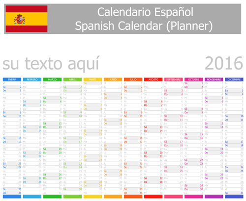 Spanish 2016 grid calendar vector material 04 spanish grid calendar 2016   