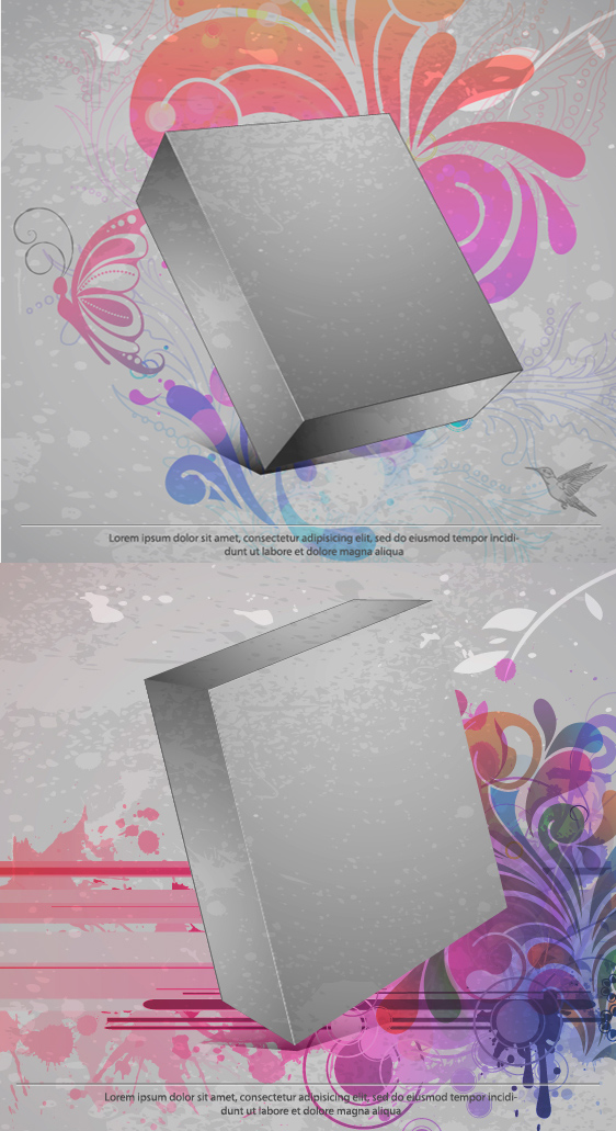 three 95142 shadow pattern line drawing and 3D ink gray box butterflies box birds   