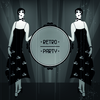 Retro party cover and girl vector 03 vector party cover   