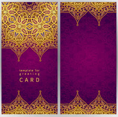 Purple with golden ornate greeting cards vector 03 purple ornate greeting golden cards   