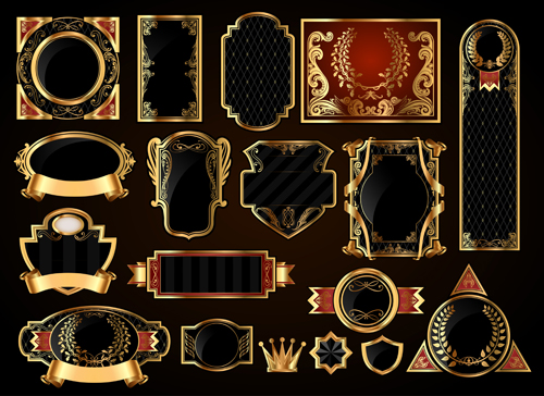 Dark gold frame labels luxury vector set 02 luxury labels gold frame dark   