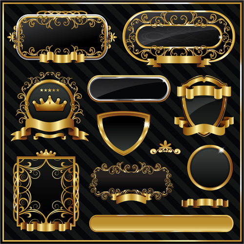 Dark gold frame labels luxury vector set 04 luxury labels gold frame dark   