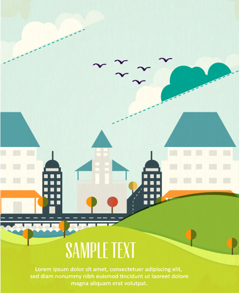 Cartoon city scenery vector 06 scenery illustration city cartoon background   