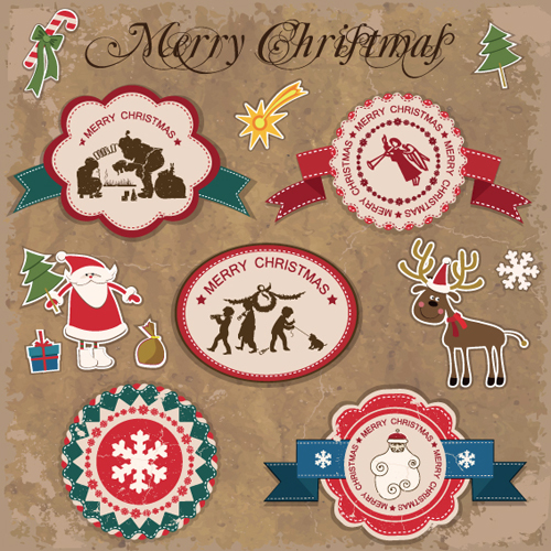 Retro style Christmas labels design vector 04 style Retro font labels label christmas   