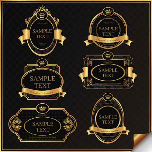 Dark gold frame labels luxury vector set 08 luxury labels gold frame dark   