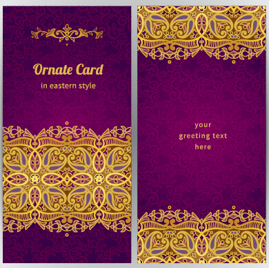 Purple with golden ornate greeting cards vector 02 purple ornate greeting golden card   