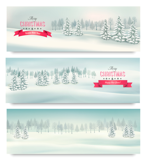 Christmas banners with winter snow vector set 10 winter snow christmas banners   