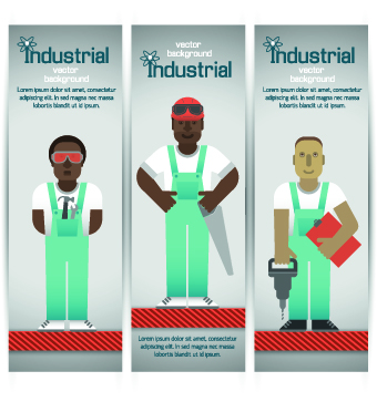 Funny Industrial banner vector set 04 industrial funny banner   